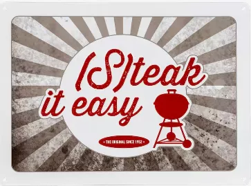 Metalowa tabliczka Weber z tłoczonym napisem „Steak it easy”